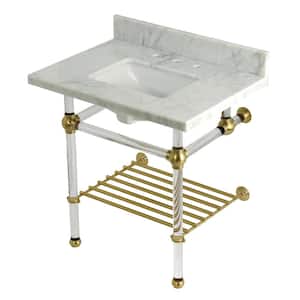 Templeton 30 in. Marble Console Sink with Acrylic Legs in Carrara Marble Brushed Brass
