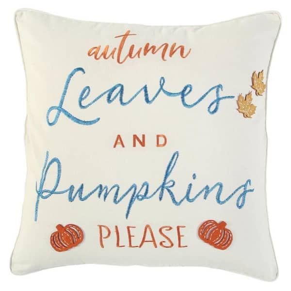 Ivory, Blue, Orange Graphic Polyester 20 in. x 20 in. Throw Pillow