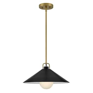 Milo Lacquered Brass + Black Conical Shade Pendant Light