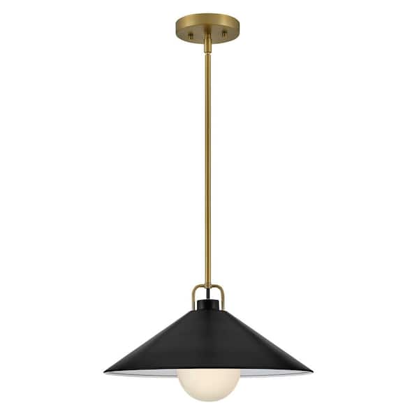 LARK Milo Lacquered Brass + Black Conical Shade Pendant Light