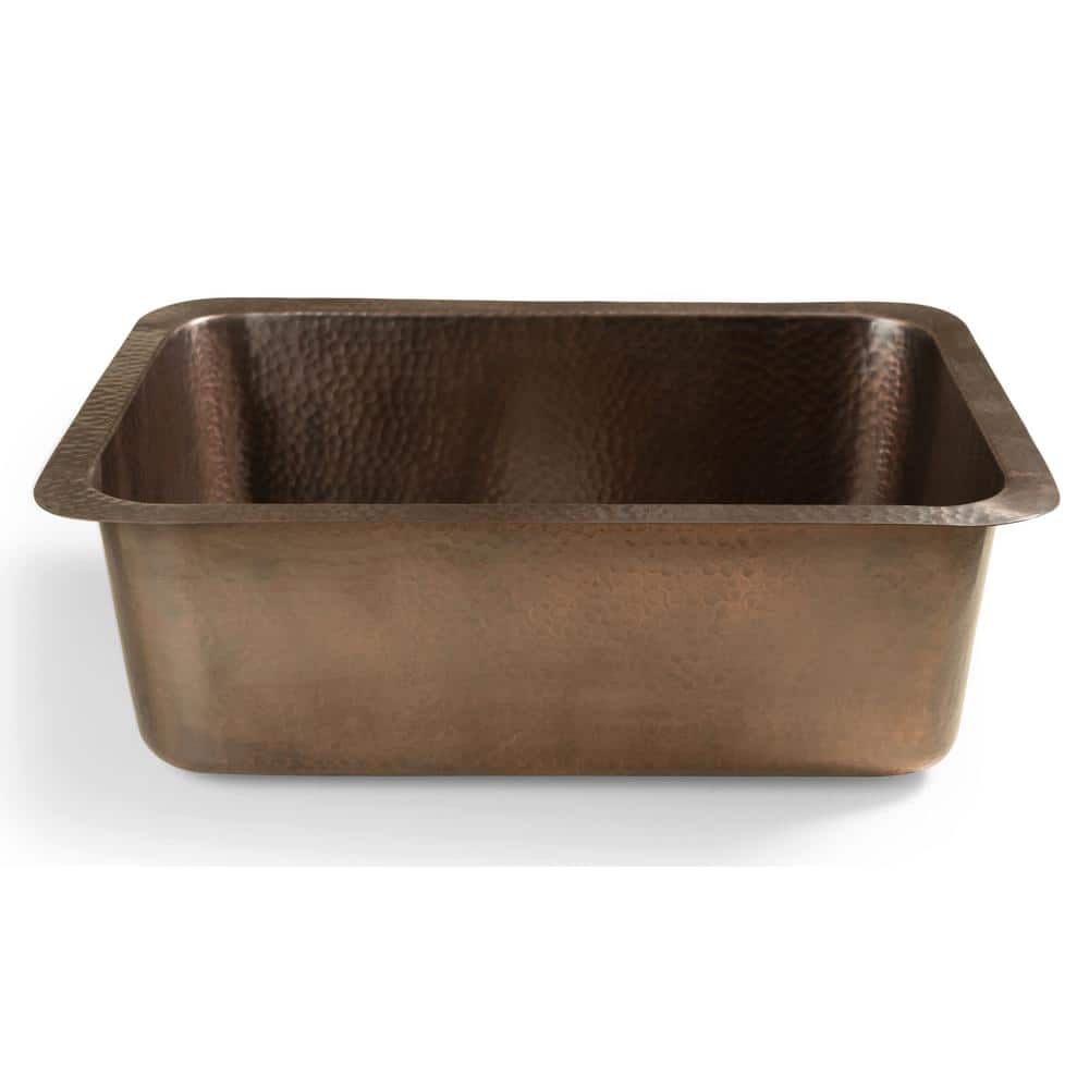 21" Hammered Copper Rectangular Drop-In Single Bowl Kitchen Sink