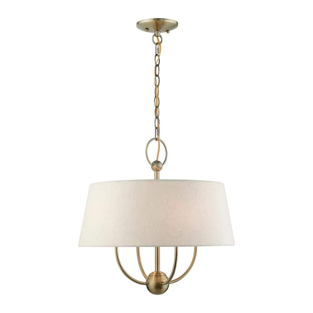 Cartwright Antique Brass Drum Pendant with Oatmeal Shade