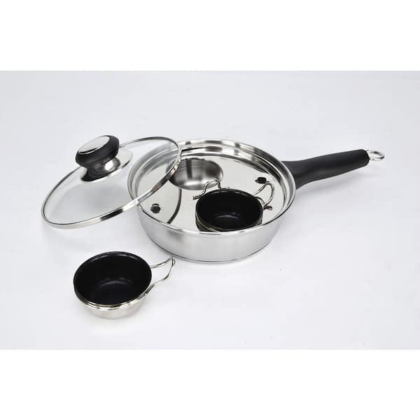 Medium 7 in. 4-Egg Stainless Steel Poached Egg Cooker Induction Cooktop Egg Poachers Cookware Set