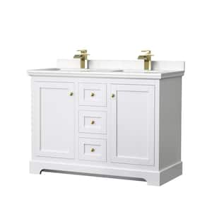Avery 48 in. W x 22 in. D x 35 in. H Double Sink Bath Vanity in White with Light-Vein Carrara Cultured Marble Top