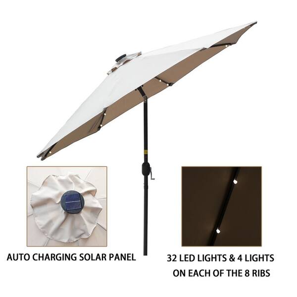 Kadehome 9 ft. Outdoor Beach Umbrella LED Solar Patio Umbrella with Tilt  and Crank Without Base in Sand KH-LED270SD - The Home Depot