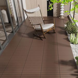 24 in x 12 in Brown Outdoor Patio Interlocking Deck Tile, DIY, 24-Pieces