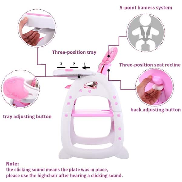 Costzon Baby High Chair, 3 in 1 Infant Table and Chair Set, Convertible  Booster Seat with 3-Position Adjustable Feeding Tray, Adjustable Seat Back