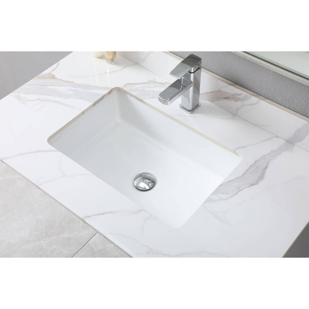 37 in. White Engineered Stone Composite Vanity Top with Rectangular Sink