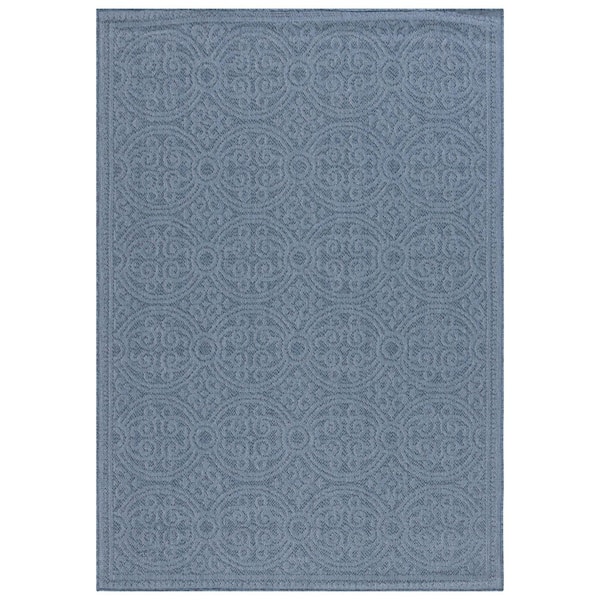 Bermuda Navy 8 ft. x 10 ft. Ornate Border Geometric Indoor/Outdoor Area Rug