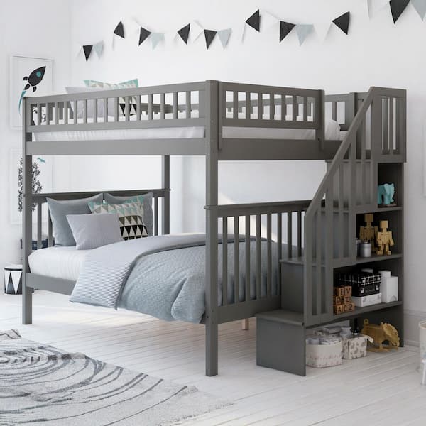 AFI Woodland Staircase Bunk Bed Full over Full in Grey
