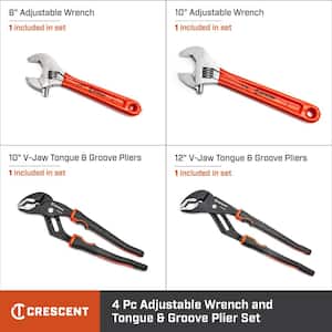 Adjustable Wrench (6 in. and 10 in.) and Tongue and Groove Plier (10 in. and 12 in.) Set (4-Piece)