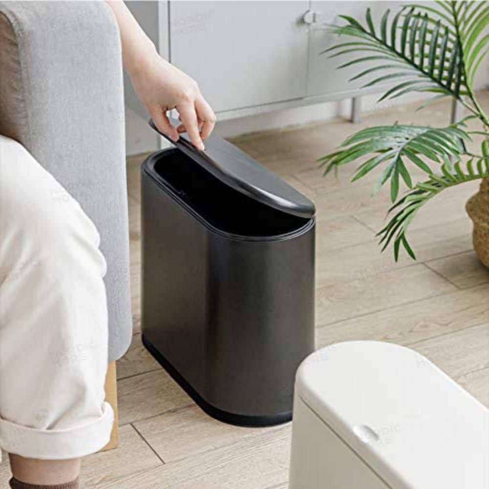 Matte Black Plastic Rectangular Bathroom Trash Can with Swing Lid