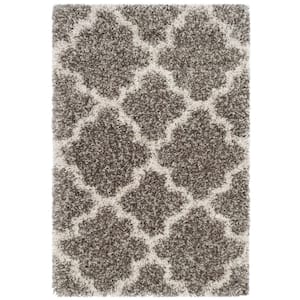 Hudson Shag Gray/Ivory Doormat 2 ft. x 3 ft. Geometric Quatrefoil Area Rug