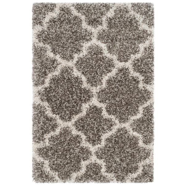 SAFAVIEH Hudson Shag Gray/Ivory Doormat 2 ft. x 3 ft. Geometric Quatrefoil Area Rug