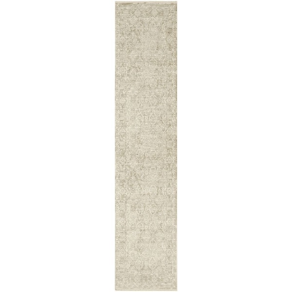 Outlines Ivory Grey 2 ft. x 10 ft. All-over design Traditional Runner Area Rug