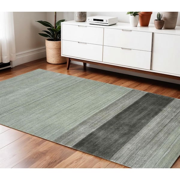 4 ft. x 6 ft. Gray And Light Green Wool Striped Hand Woven Area Rug