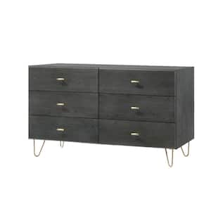 21 in. Gray and Gold 6-Drawer Wooden Dresser Without Mirror