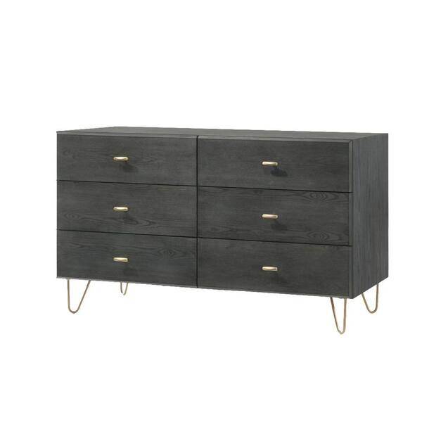Benjara 21 in. Gray and Gold 6Drawer Wooden Dresser Without Mirror