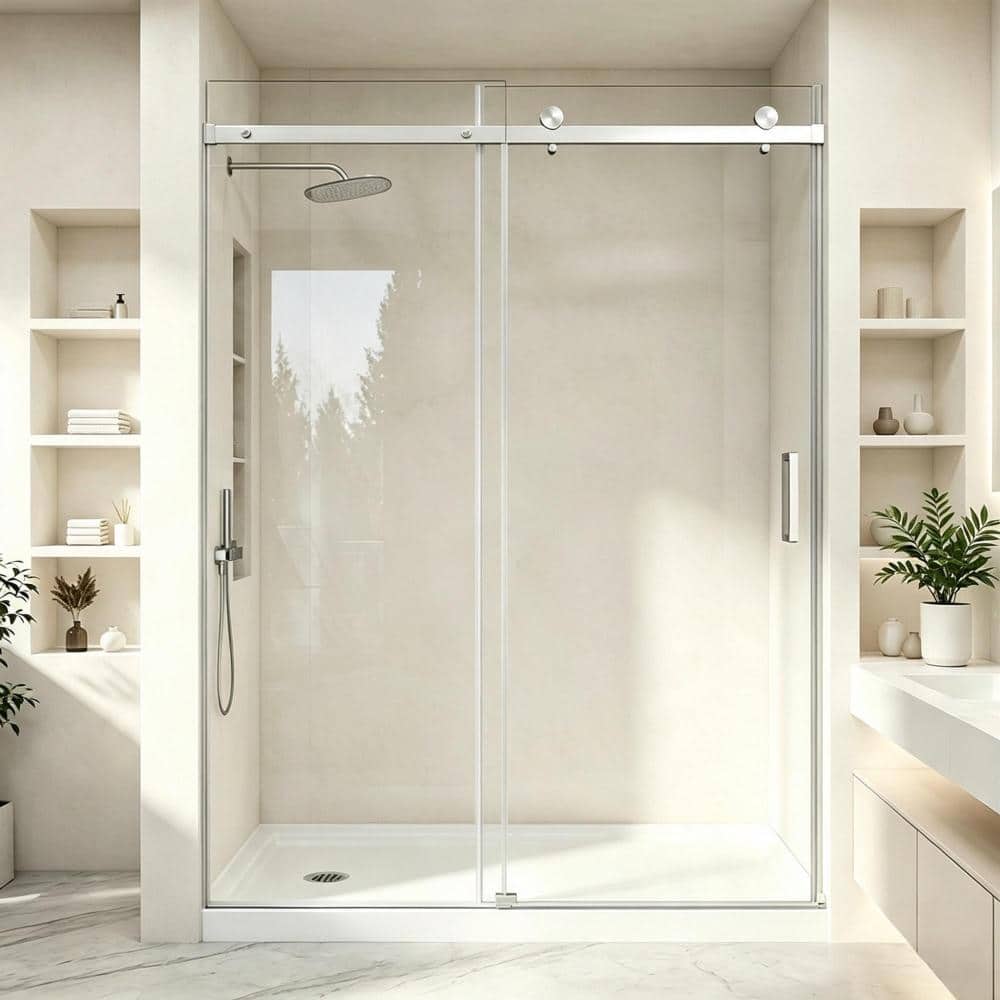 "43 - 48 in. W x 76 in. H Single Sliding Frameless Shower Door in Brushed Nickel with 1/4"" Clear Tempered Glass" price history on PriceWatchPro