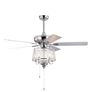 52 in. Indoor Down rod Mount Crystal Chrome Ceiling Fan with Light Kit and Pull chain