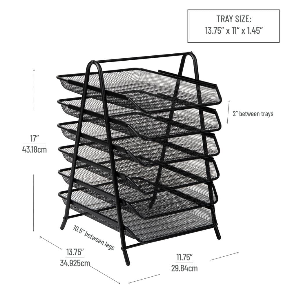 Black Metal Mesh 6-Tier Letter Tray Organizer