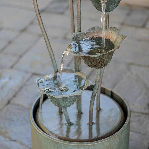 XBRAND Metal Sculptural Cascade Multi-Tiered Flower Water Fountain