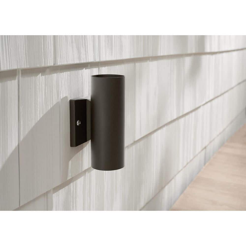 Modern Distressed Bronze Cylinder Wall Light with Up/Down Xenon Lighting