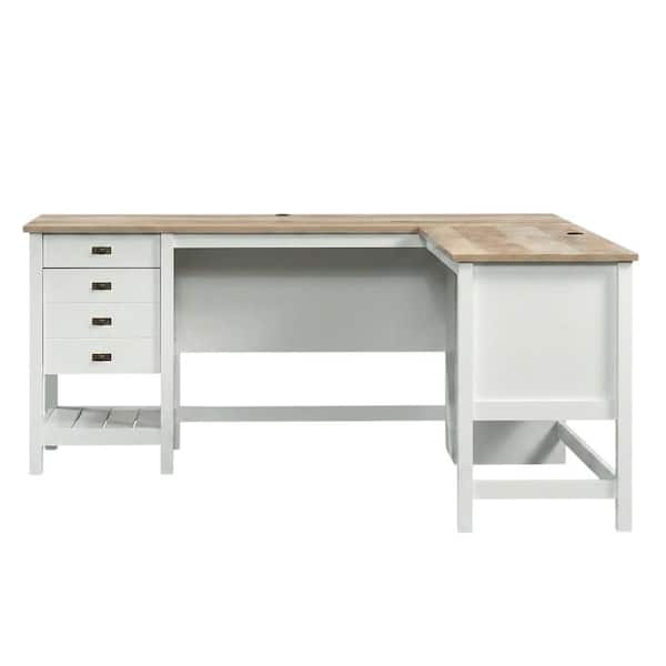 SAUDER Soft White 65 in. Wide L-Shaped Executive Desk Storage