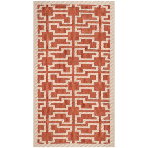 SAFAVIEH Courtyard Terracotta/Beige Doormat 2 ft. x 4 ft. Border Indoor/Outdoor Patio Area Rug