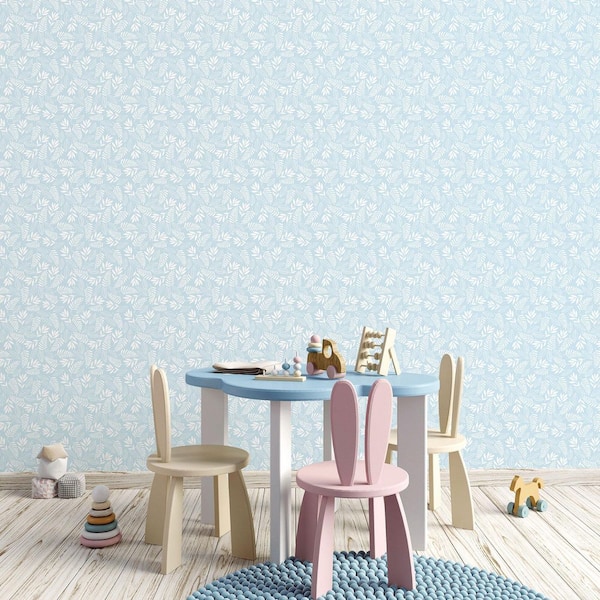 Tiny Tots 2-Collection Light Blue/White Glitter Finish Kids Koala Leaf Design Non-Woven Paper Wallpaper Roll