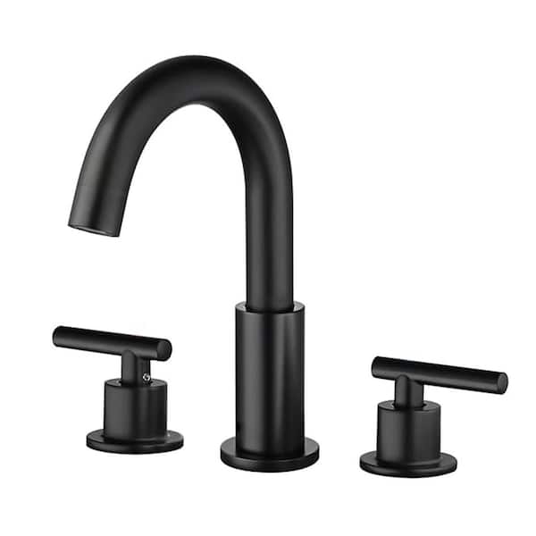 Unbranded Modern 8 in. Widespread Double Handle Bathroom Faucet 3-Holes With Pop-Up Drain Assembly in Matte Black