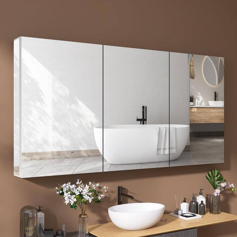 Tyn 60 in. W x 30 in. H Recessed or Surface Mount Rectangular Aluminum Bathroom White Medicine Cabinet with Mirror price history on PriceWatchPro