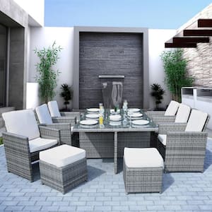 Boise Grey 11-Piece Wicker Outdoor Dining Set with Grey Cushions