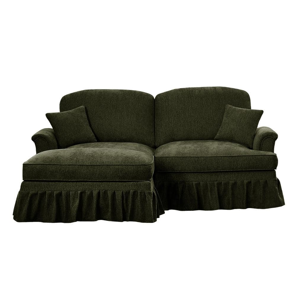 72 in. Flared Arm 3-piece Chenille L-Shaped Sectional Sofa with Removable Skirts and Ottoman in Green price history on PriceWatchPro