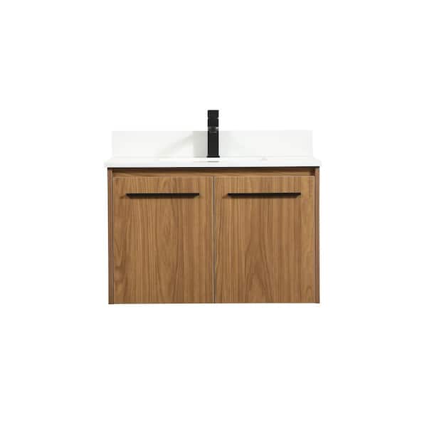 Unbranded Simply Living 30 in. W x 18 in. D x 19.7 in. H Bath Vanity in Walnut Brown with Ivory White Engineered Marble Top