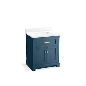 Charlemont 30 in. W x 22in. D x 36 in. H Single Sink Bath Vanity in Tidal Blue with Pure White Quartz Top and Backsplash