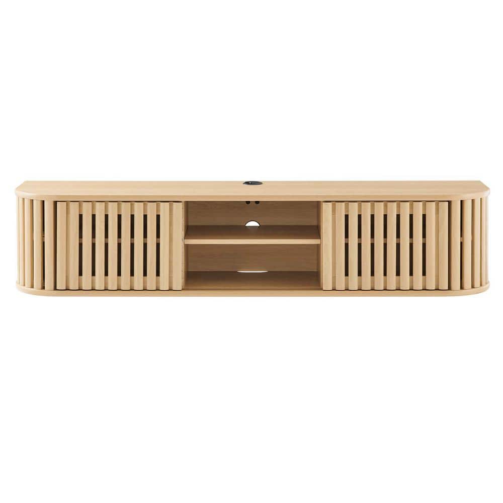 Oak 64" Wall-Mounted TV Stand with Sliding Doors