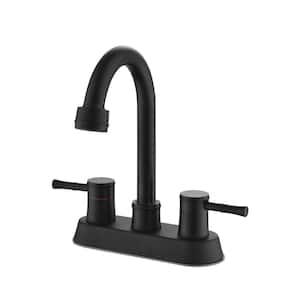 4 in. Centerset Double-Handle Lead-Free Bathroom Faucet in Matte Black with Pop-Up Drain and Supply Lines