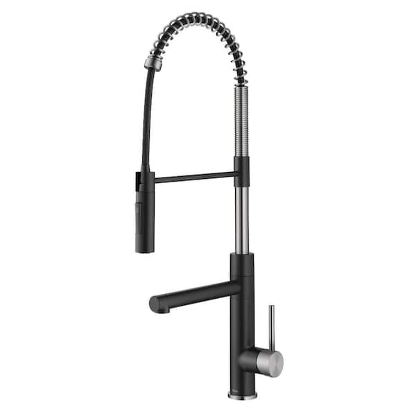 KRAUS Artec ProCommercialStylePull-Down Single Handle Kitchen Faucet with Pot Fillerin Spot Free Stainless Steel / Matte Black