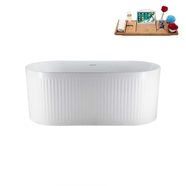 Streamline 59 in. Acrylic Flatbottom Non-Whirlpool Bathtub in Glossy White with Matte Oil Rubbed Bronze Drain and Tray