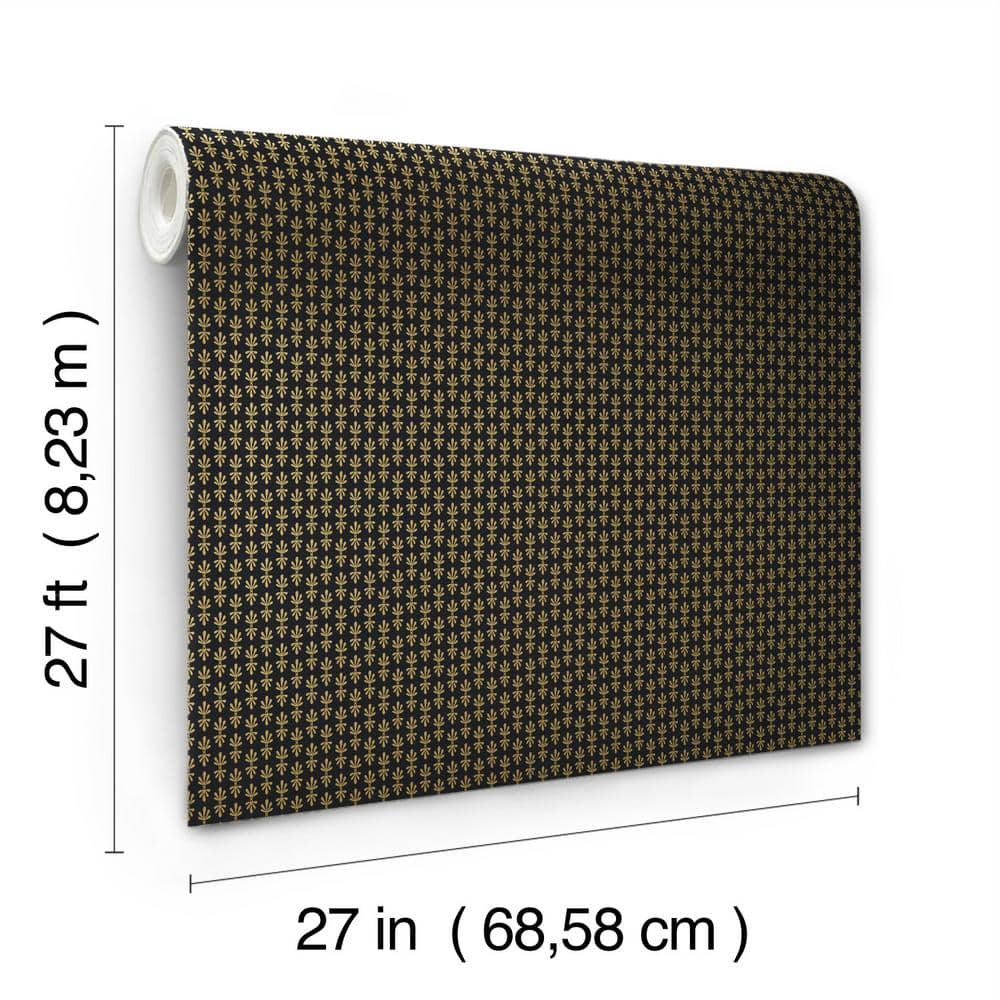 Petal Black Floral Nonwoven 27" x 324" Wallpaper