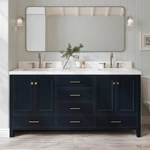 Cambridge 72.25 in W x 22 in D x 36 in H Double Sink Freestanding Bath Vanity in Midnight Blue with Carrara Quartz Top
