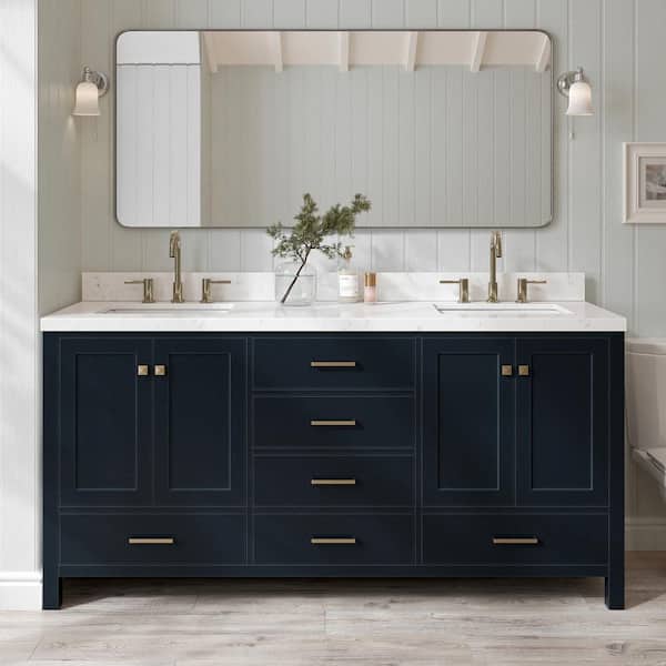 ARIEL Cambridge 72 in W x 22 in D x 36 in H Double Rectangle Sink Bath Vanity in Midnight Blue with Carrara White Quartz Top