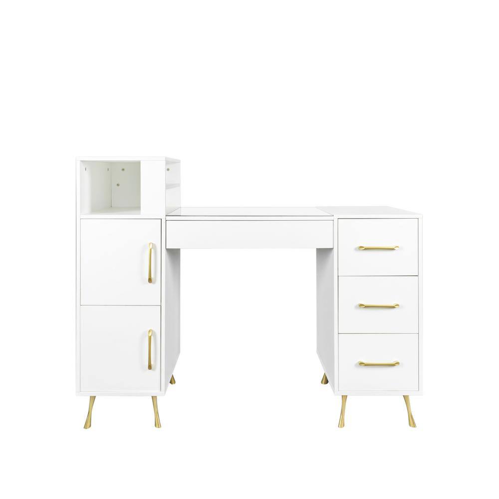 Modern Simple White 55.12 in. W Vanity Table Dressing Makeup Desk with Drawers And Cabinets