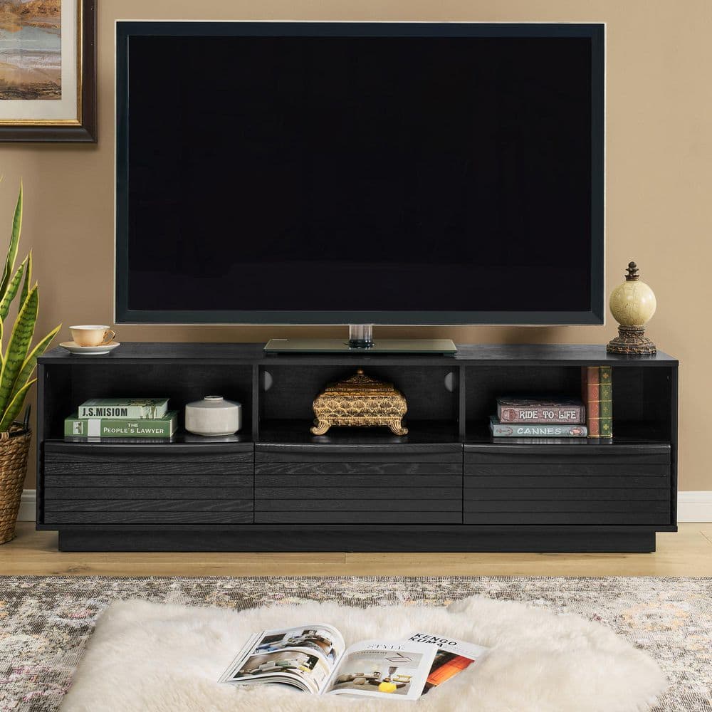 Kenelm Modern 63 in. Black TV Stand Fits TVs up to 75 in. with Shelves, Drawers and Outlet Holes price history on PriceWatchPro
