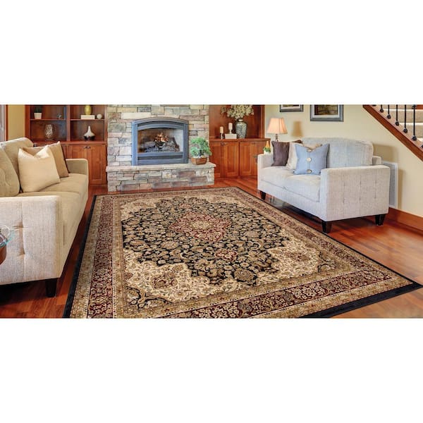 Silk Road Black 8 ft. x 10 ft. Medallion Area Rug