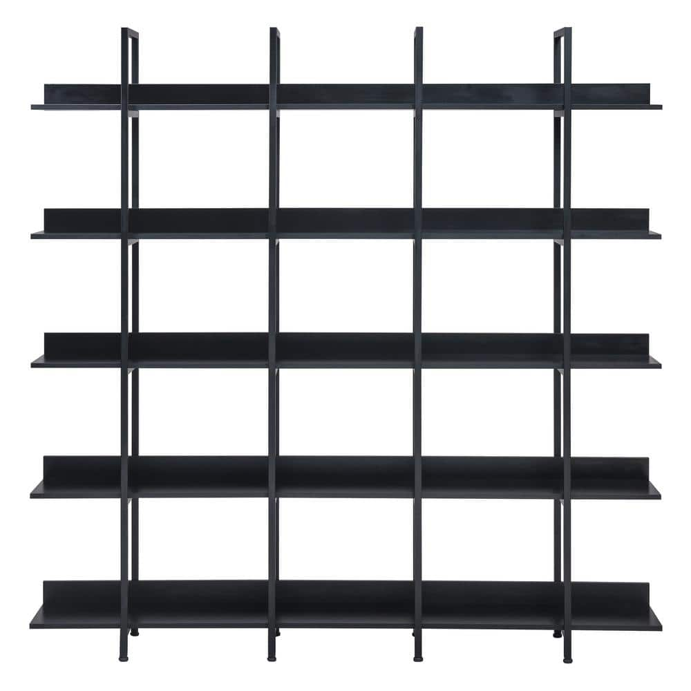 Creative Co-op Minimalist Metal and Wood 5 Hooks, Black Wall Shelf