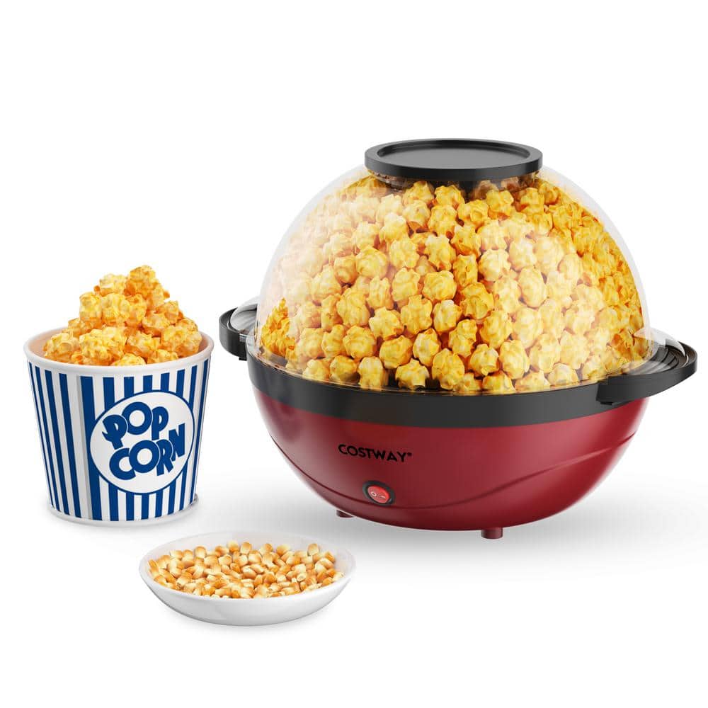 Electric Popcorn Maker Machine Air Popper Popcorn Maker 5L Large Capacity  with Large Lid Bowl Fast Making DIY 850W Retro Red Round Air Popper Popcorn