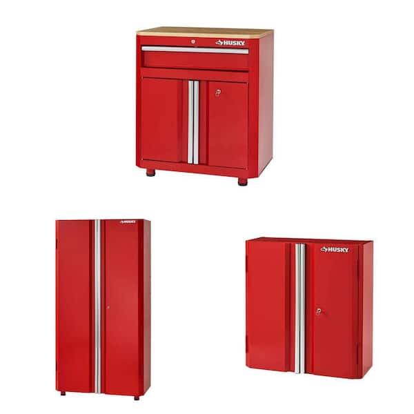 24-Gauge Steel Red Garage Cabinet Combo: Base (28 in. W), Freestanding (36.6 in. W), Wall Mounted (28 in. W) (3 Pack)