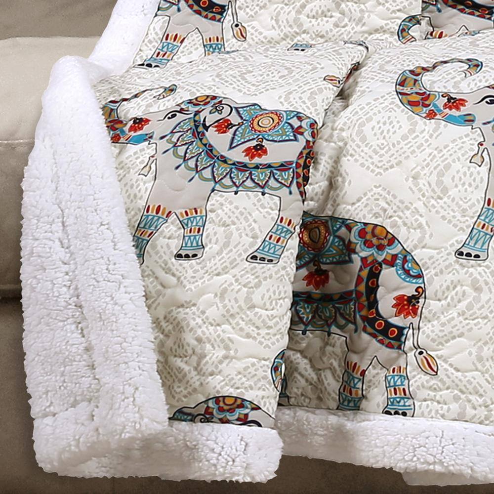 Colorful Bohemian Elephant Print Sherpa Throw Blanket